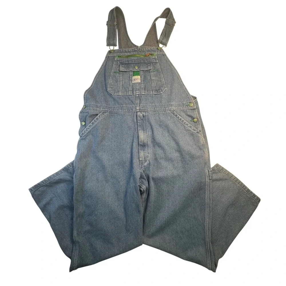 Liberty Denim Bib Overalls Mens 40x30 Blue Green Accent Workwear Carpenters Y2K